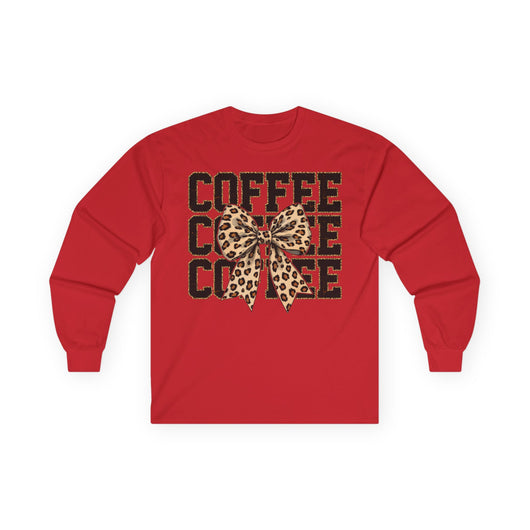 Coffee Leopard Bow Long Sleeve Tee