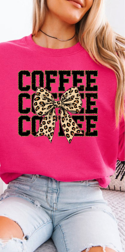 Coffee Leopard Bow Crewneck