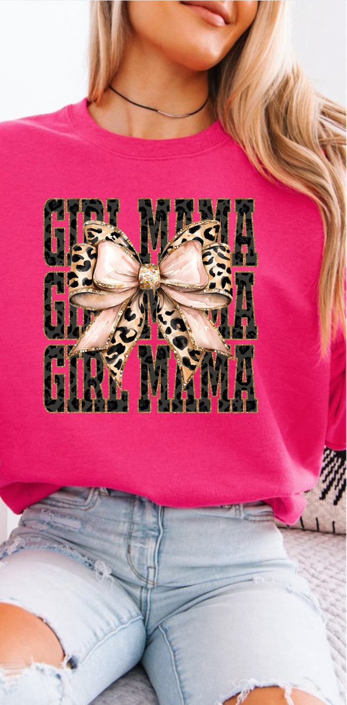 Girl Mama Leopard Bow Crewneck