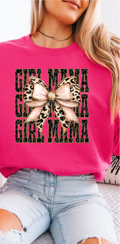 Girl Mama Leopard Bow Crewneck