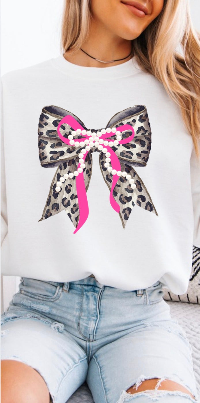 Pearl Leopard Bow Crewneck