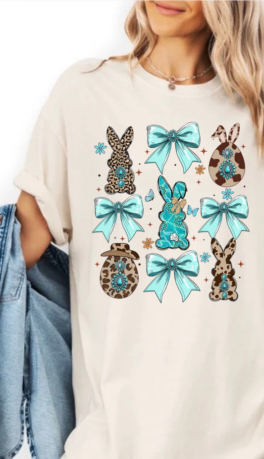 Easter Bunny & Teal Bow Graphic T-Shirt