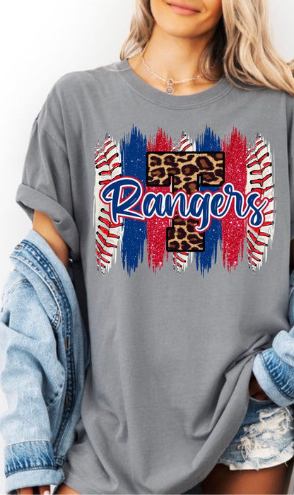 Rangers Leopard Baseball T-Shirt
