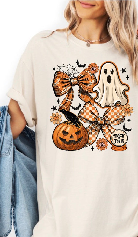 Halloween Retro Ghost & Pumpkin T-Shirt
