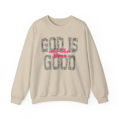 “God Is Good All The Time" Camo Crewneck