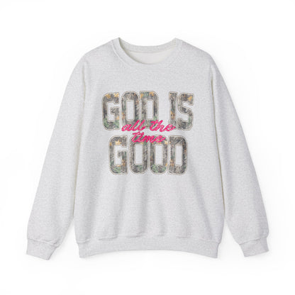 “God Is Good All The Time" Camo Crewneck