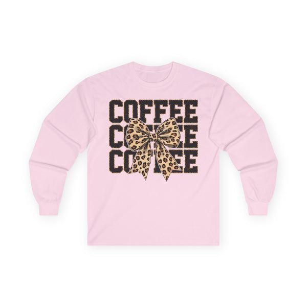 Coffee Leopard Bow Long Sleeve Tee